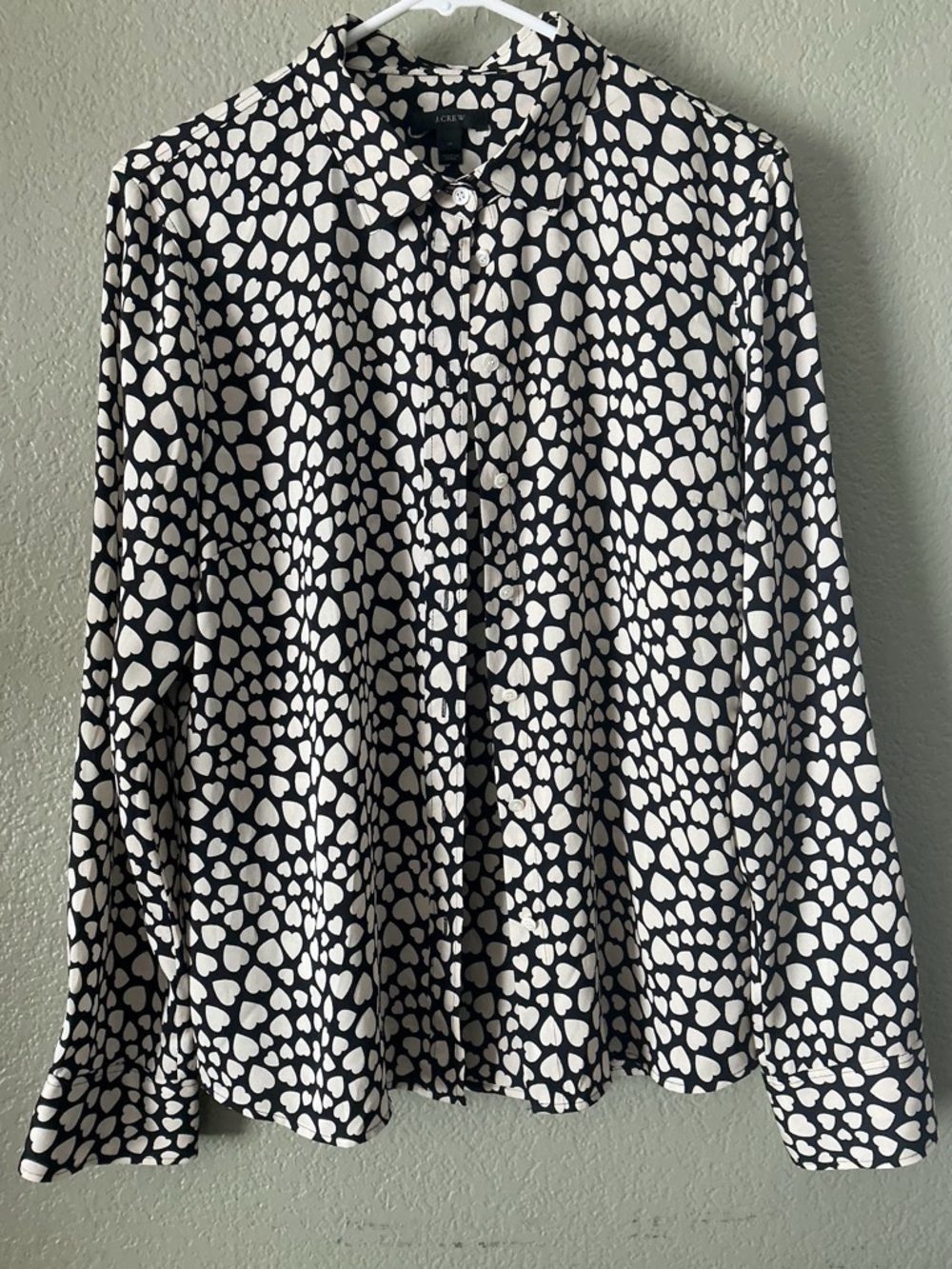 J. Crew Black and White Heart-Print Button-Down Shirt